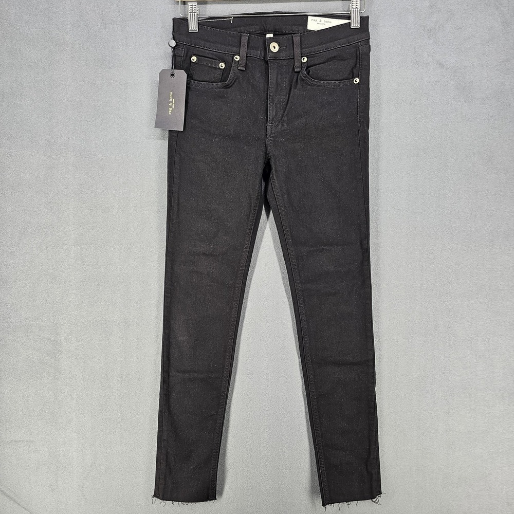Rag & Bone Jeans Womens 27 Black Ankle Skinny Raw Hem Stretch Denim W1526I769BRA